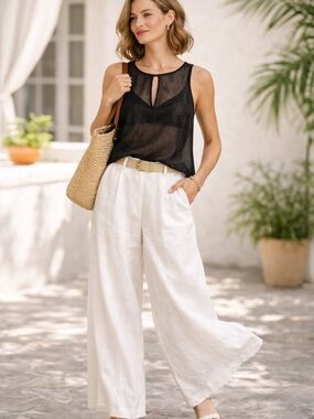 100% Silk Sheer Luxury Tank Top Silver Jacquard Threading Raw Hem NWT Size 4